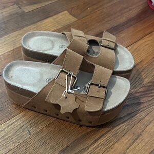 Double-Buckle Platform Sandals NWT